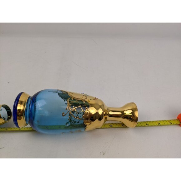 Vintage Blue Decanter & Stopper 6 glasses Made In Italy Venetian Murano gold - Picture 8 of 9